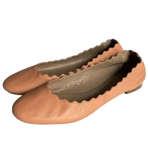 CHLOE Lauren Dusty Pink Scalloped Leather Ballet Flats, Size 38.5