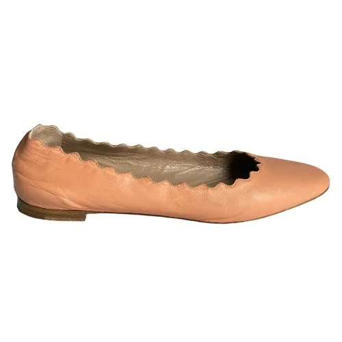 CHLOE Lauren Dusty Pink Scalloped Leather Ballet Flats, Size 38.5