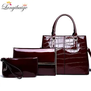 Christmas Gift Fashion 3 Sets Women Handbags 2020 High Quality Patent Leather Women Luxury Brands Tote Ladies Shoulder Messenger Bag Clutch