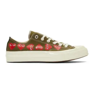 Comme des Garcons Play Khaki Converse Edition Multiple Hearts Chuck 70 Low Sneakers