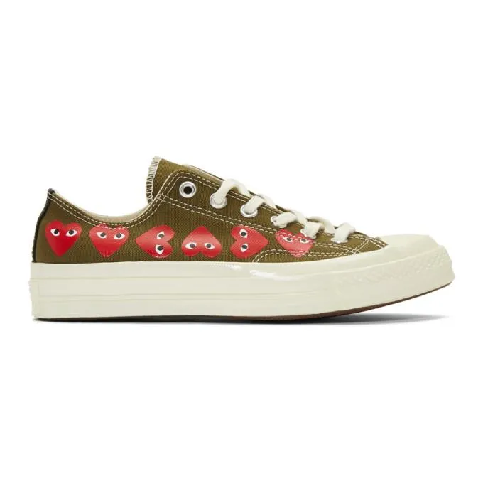 Comme des Garcons Play Khaki Converse Edition Multiple Hearts Chuck 70 Low Sneakers