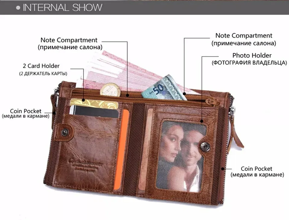 Contact's Vintage Crazy Horse Cowhide Genuine Leather Wallet  N0029