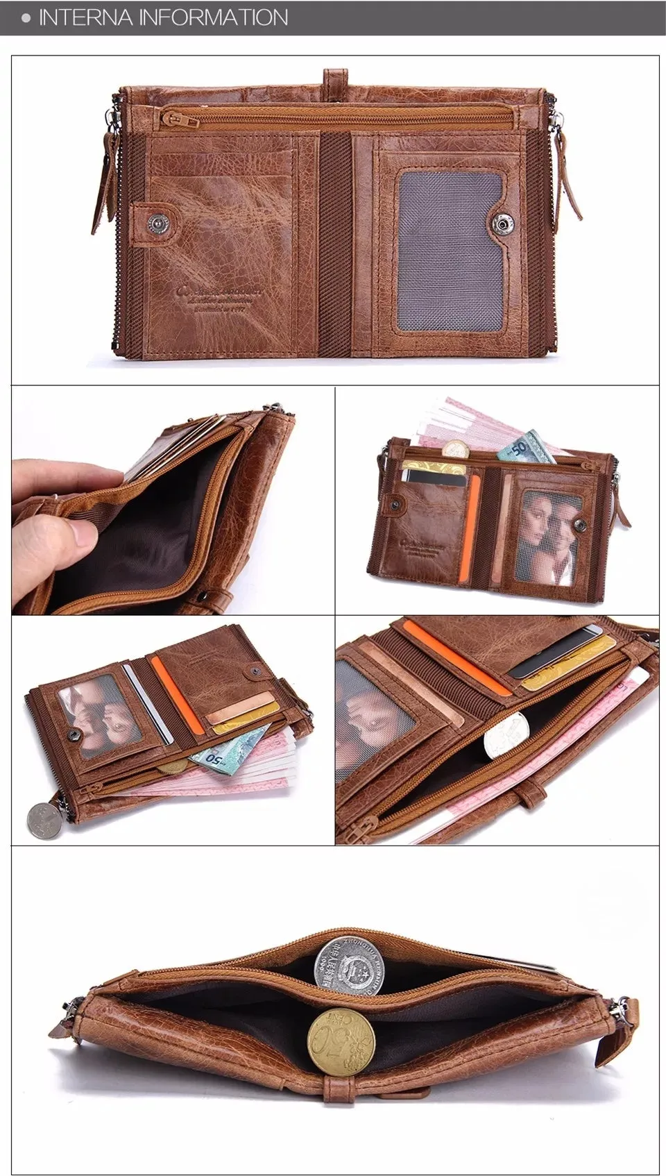 Contact's Vintage Crazy Horse Cowhide Genuine Leather Wallet  N0029
