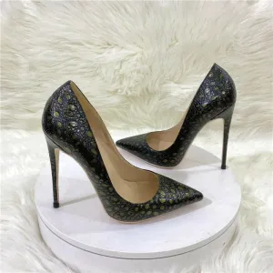 Crocodile Effect High Heel Party Shoes with Pointed Toe