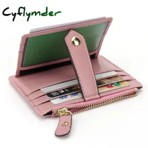 Cyflymder Women Leather Slim Card Holder Wallet Men Mini Wallets Zipper Card Money Holders Vintage Short Wallet Female Thin Small Purse