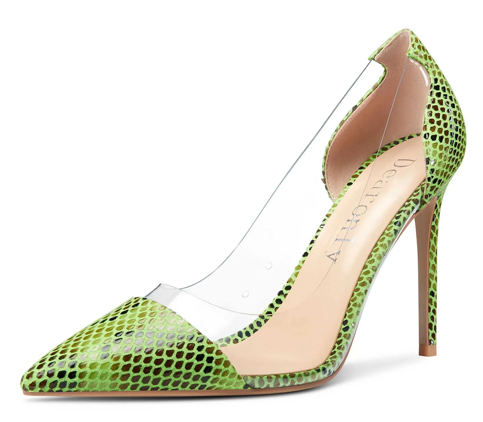 DearOnly Women's High Heels Transparent Clear Pumps Slip On Sexy Pointed Toe Stilettos 4" Inch Splicing Colorfull Heel
