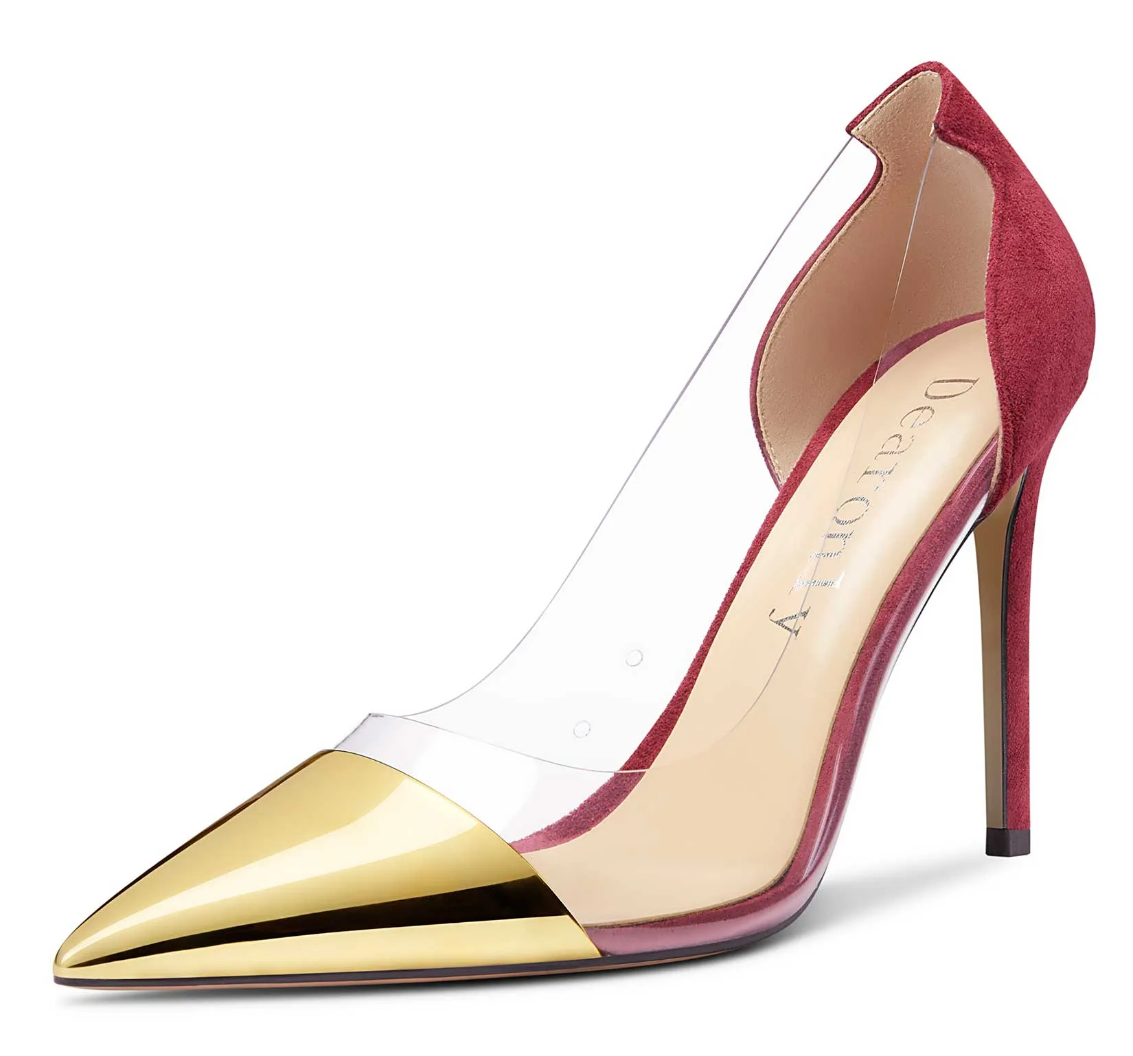 DearOnly Women's High Heels Transparent Clear Pumps Slip On Sexy Pointed Toe Stilettos 4" Inch Splicing Colorfull Heel