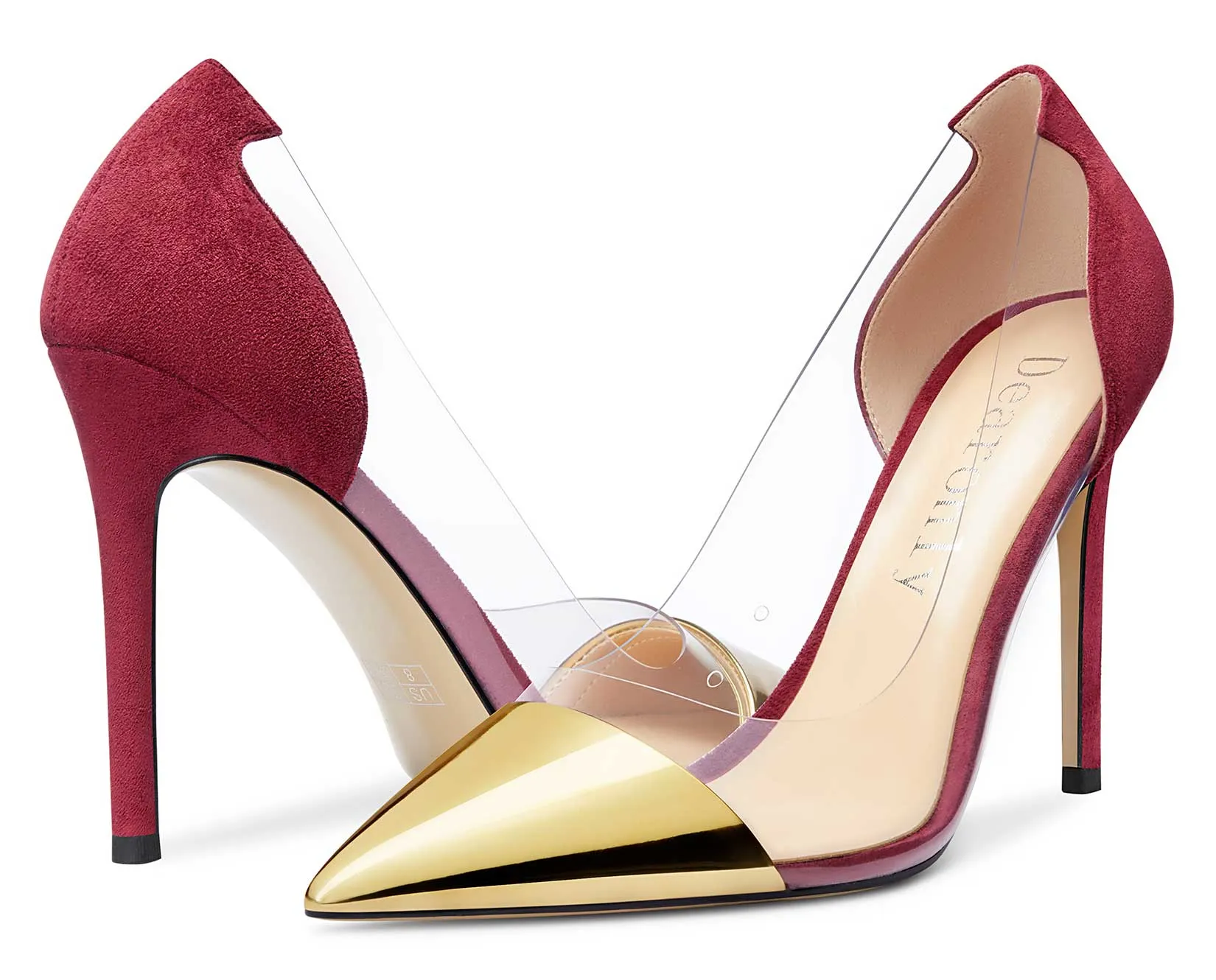 DearOnly Women's High Heels Transparent Clear Pumps Slip On Sexy Pointed Toe Stilettos 4" Inch Splicing Colorfull Heel