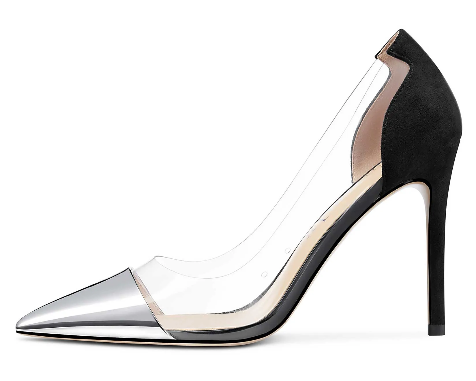 DearOnly Women's High Heels Transparent Clear Pumps Slip On Sexy Pointed Toe Stilettos 4" Inch Splicing Colorfull Heel