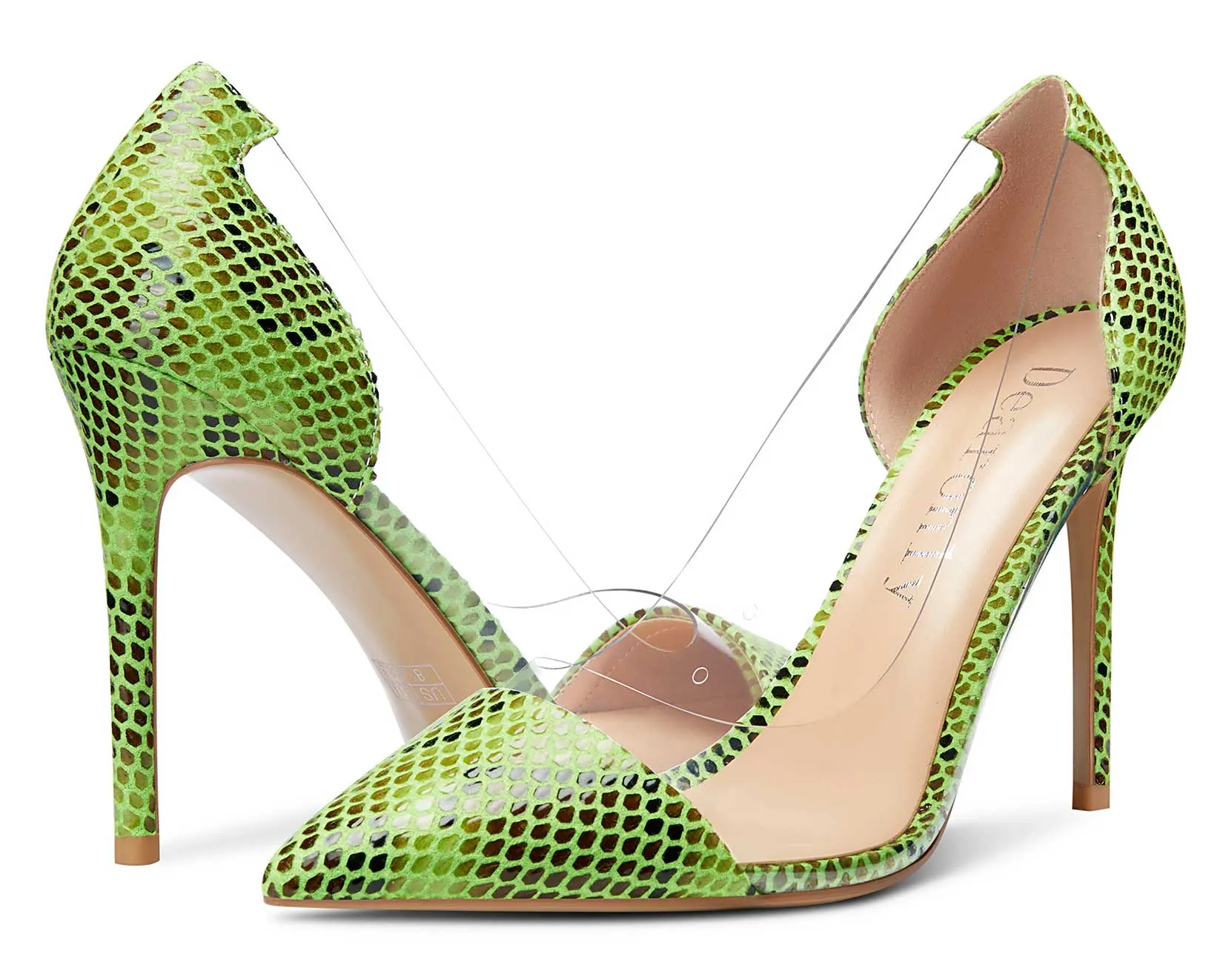 DearOnly Women's High Heels Transparent Clear Pumps Slip On Sexy Pointed Toe Stilettos 4" Inch Splicing Colorfull Heel
