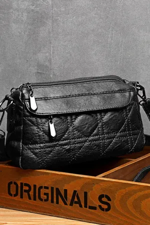 DOUBLE LAYER SOFT LEATHER SHOULDER BAG