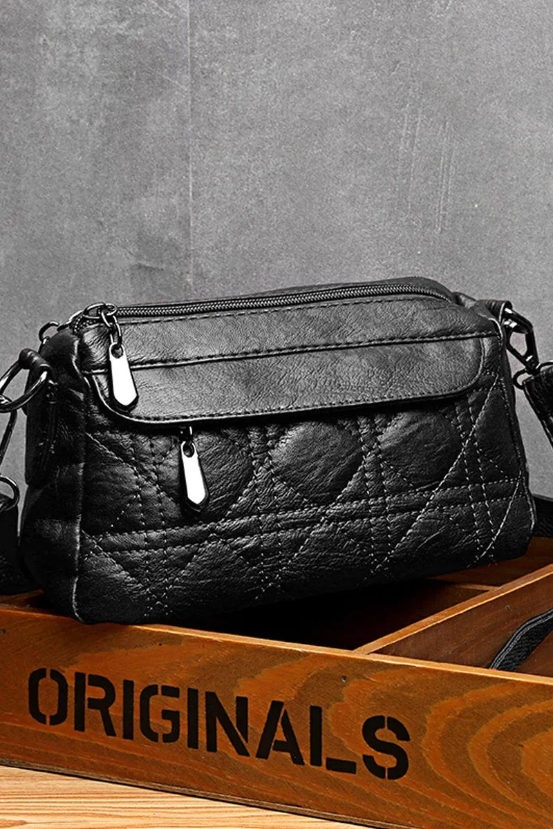 DOUBLE LAYER SOFT LEATHER SHOULDER BAG