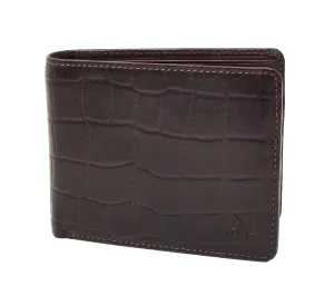 DR422 Men’s Brown Real Leather Croc Print Rfid Wallet