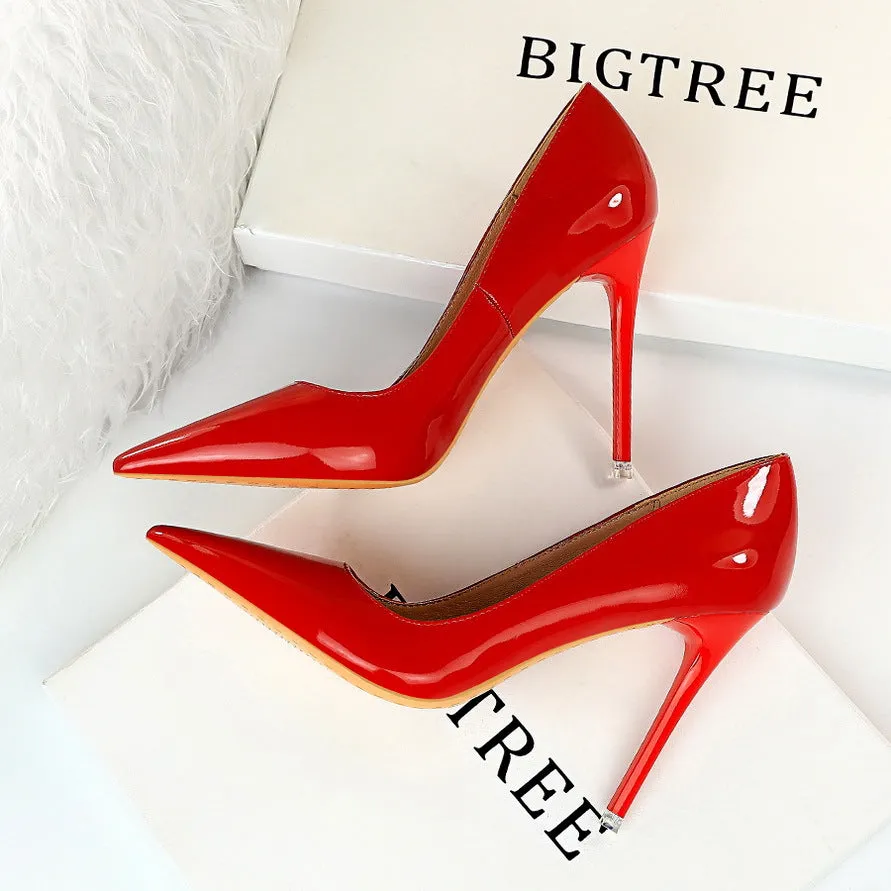 Fashionable High Heel Patent Leather Shallow Mouth Pointed Toe Slimming Women's Party Shoes-High Heels-10.5cm