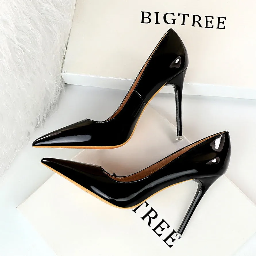 Fashionable High Heel Patent Leather Shallow Mouth Pointed Toe Slimming Women's Party Shoes-High Heels-10.5cm