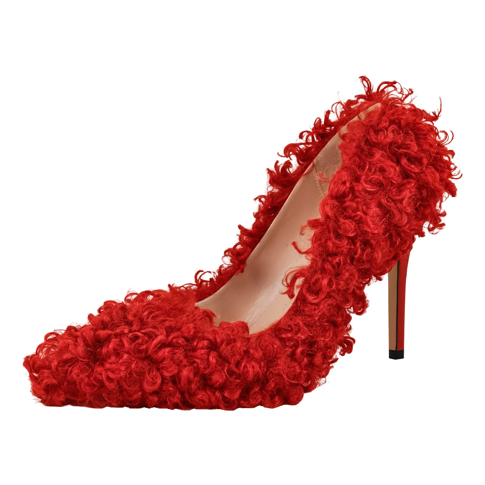 Fluffy Pointed Toe Stiletto High Heel Pumps