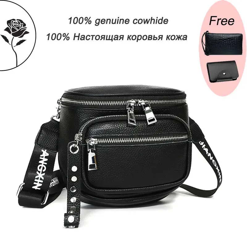 Genuine Cowhide Leather Shoulder Crossbody Bags for Women