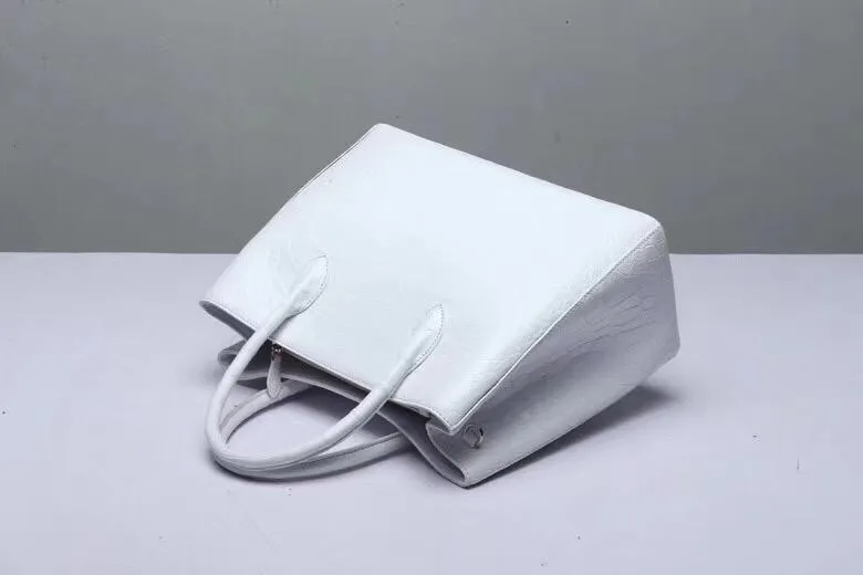 Genuine Crocodile Belly Leather Top Handle Bags For Women White 35cm