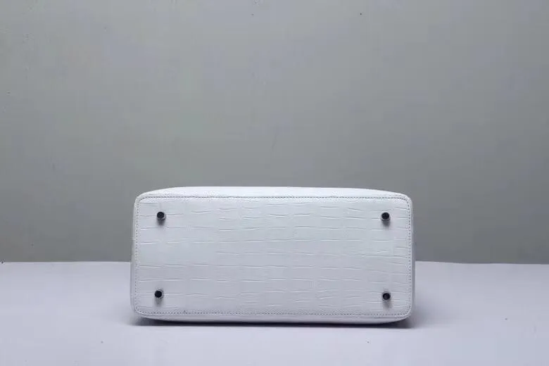 Genuine Crocodile Belly Leather Top Handle Bags For Women White 35cm