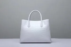 Genuine Crocodile Belly Leather Top Handle Bags For Women White 35cm Genuine Crocodile Belly Leather Top Handle Bags For Women White 35cm