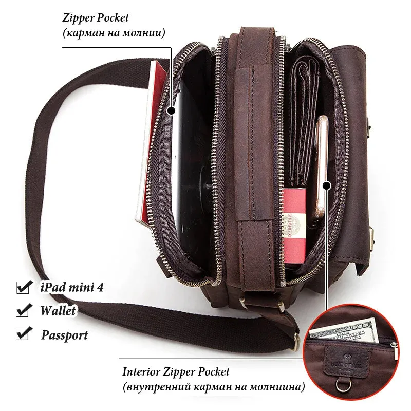 Genuine Leather Men Shoulder Messenger Bag Vintage Male Crossbody Bags