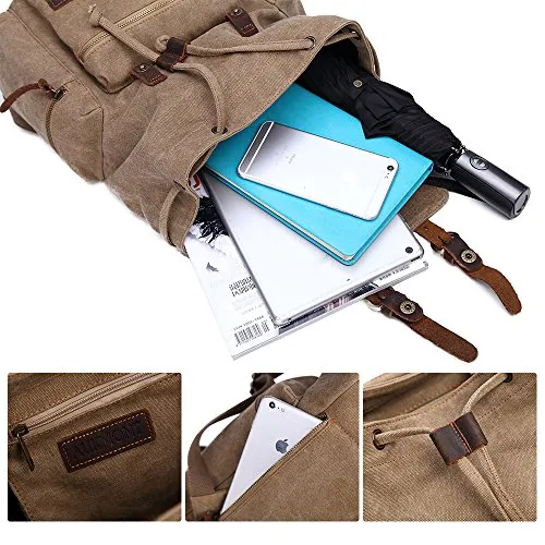 GINGOOD Canvas Backpacks Vintage Rucksack Casual Leather Army Kipling Knapsack 19L Khaki #220