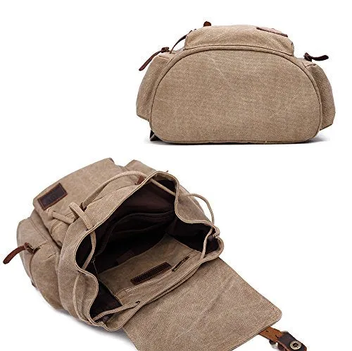 GINGOOD Canvas Backpacks Vintage Rucksack Casual Leather Army Kipling Knapsack 19L Khaki #220