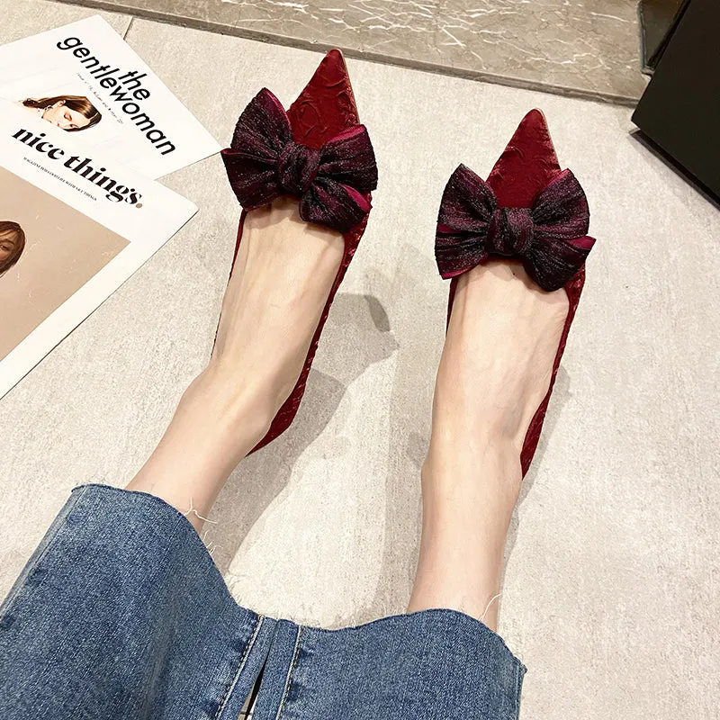 Green Silk Bowtie High Heels Pumps for Women Sexy Pointed Toe Metal Stiletto Heels Wedding Party Shoes Woman  Spring Bombas