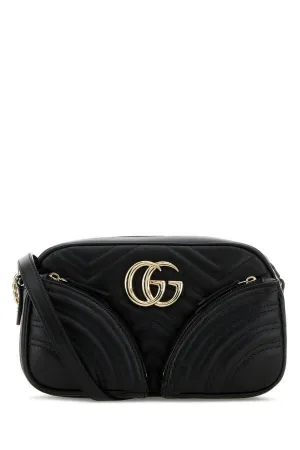 Gucci Women Black Leather Small Gg Marmont Crossbody Bag