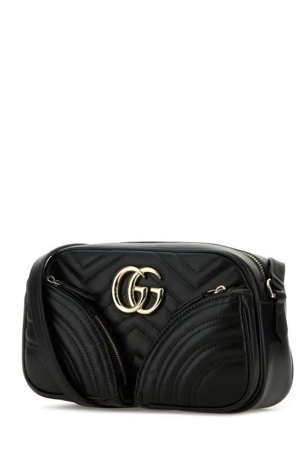 Gucci Women Black Leather Small Gg Marmont Crossbody Bag
