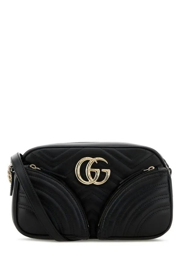 Gucci Women Black Leather Small Gg Marmont Crossbody Bag