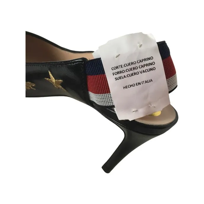 Gucci Women's Embroidered Star & Bee Gold Tone High Heel Slingback Web Pumps