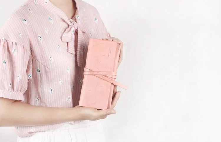 Handmade Ladies Pink Leather Long Wallets Clutch Bags Purses for Women