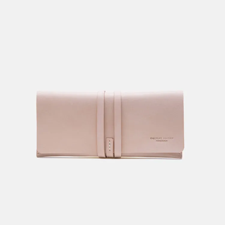 Handmade Ladies Pink Leather Long Wallets Clutch Bags Purses for Women