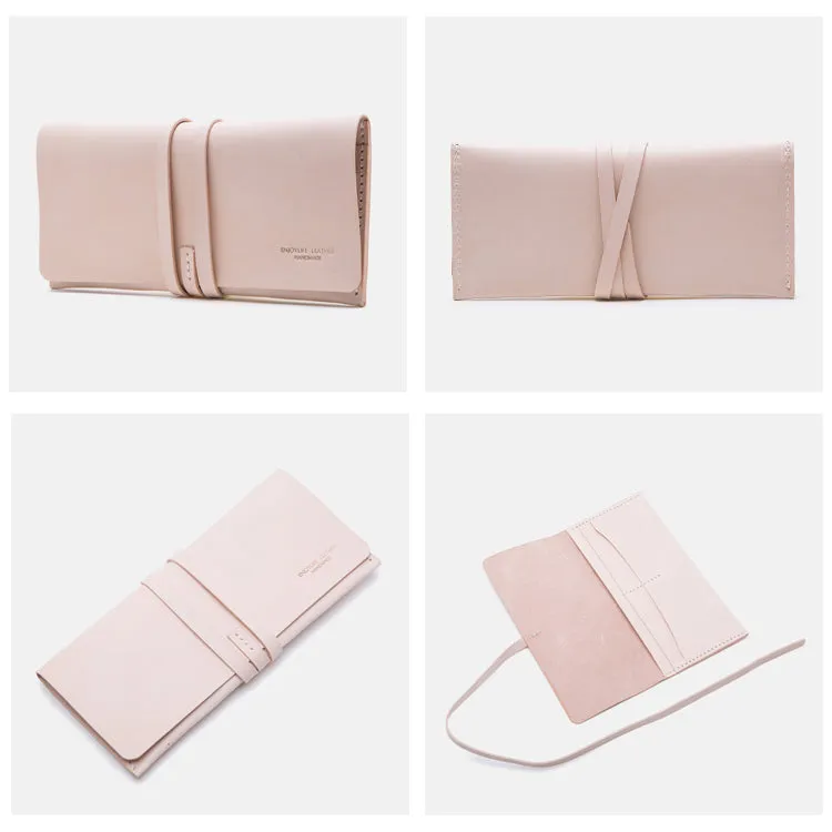 Handmade Ladies Pink Leather Long Wallets Clutch Bags Purses for Women