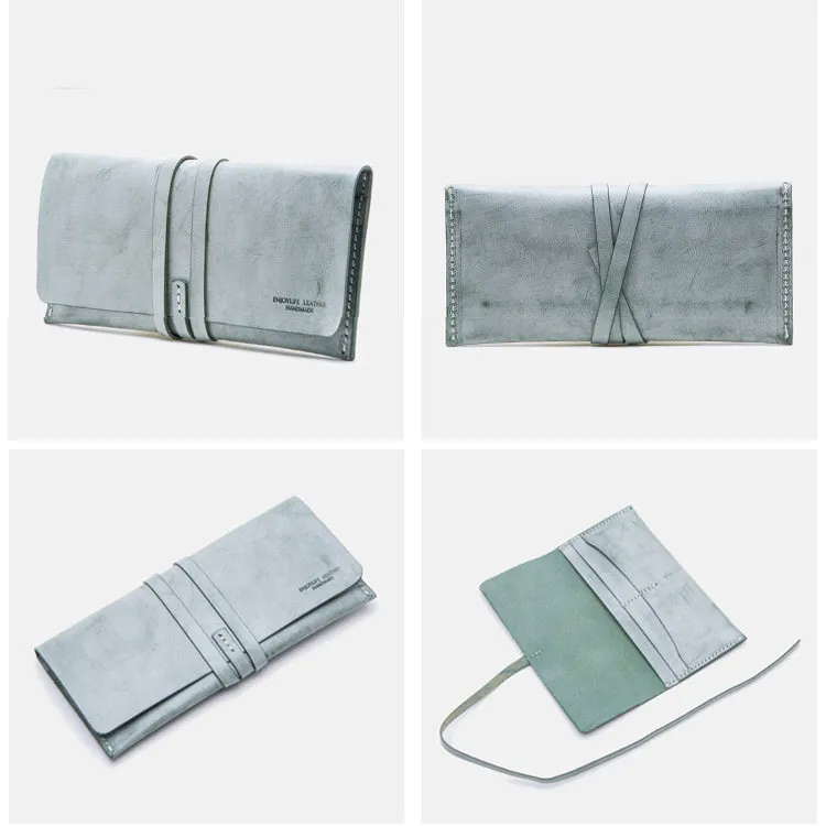 Handmade Ladies Pink Leather Long Wallets Clutch Bags Purses for Women