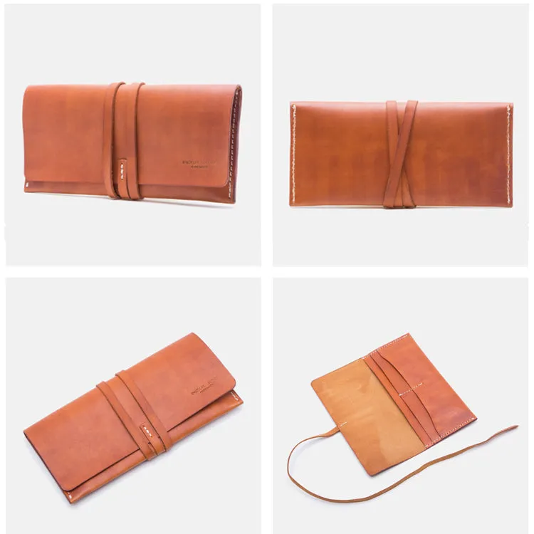 Handmade Ladies Pink Leather Long Wallets Clutch Bags Purses for Women
