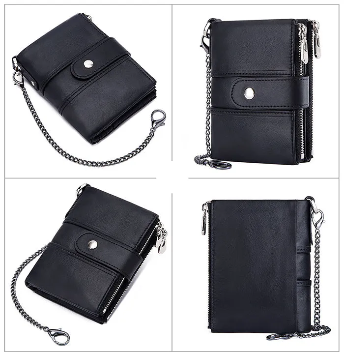 HUMERPAUL Short Wallet Men Genuine Leather Zipper RFID Card BP804