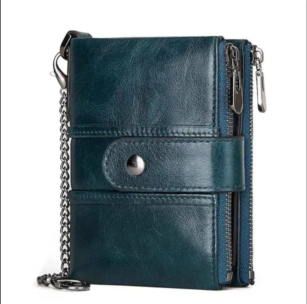 HUMERPAUL Short Wallet Men Genuine Leather Zipper RFID Card BP804