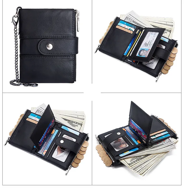 HUMERPAUL Short Wallet Men Genuine Leather Zipper RFID Card BP804