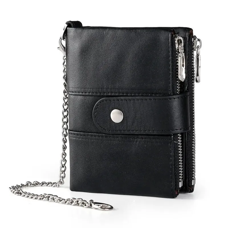 HUMERPAUL Short Wallet Men Genuine Leather Zipper RFID Card BP804