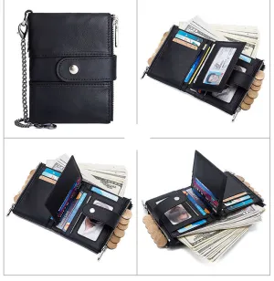 HUMERPAUL Short Wallet Men Genuine Leather Zipper RFID Card BP804