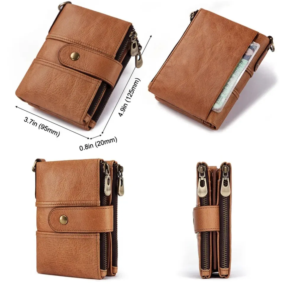 HUMERPAUL Short Wallet Men Genuine Leather Zipper RFID Card BP804