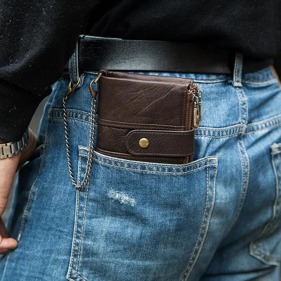 HUMERPAUL Short Wallet Men Genuine Leather Zipper RFID Card BP804