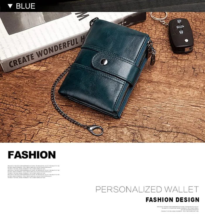 HUMERPAUL Short Wallet Men Genuine Leather Zipper RFID Card BP804