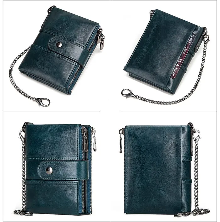 HUMERPAUL Short Wallet Men Genuine Leather Zipper RFID Card BP804