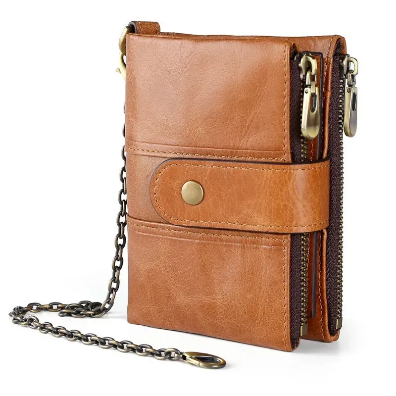 HUMERPAUL Short Wallet Men Genuine Leather Zipper RFID Card BP804