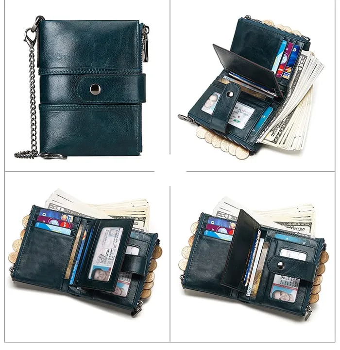 HUMERPAUL Short Wallet Men Genuine Leather Zipper RFID Card BP804