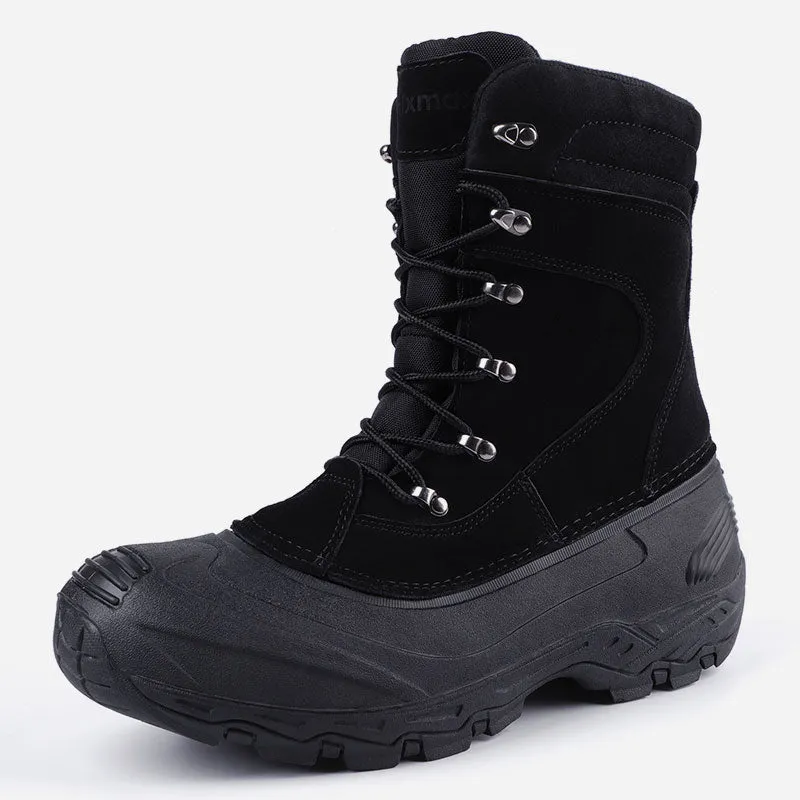 Knixmax Men's Snow Boots Black Waterproof Sole Winter Boots