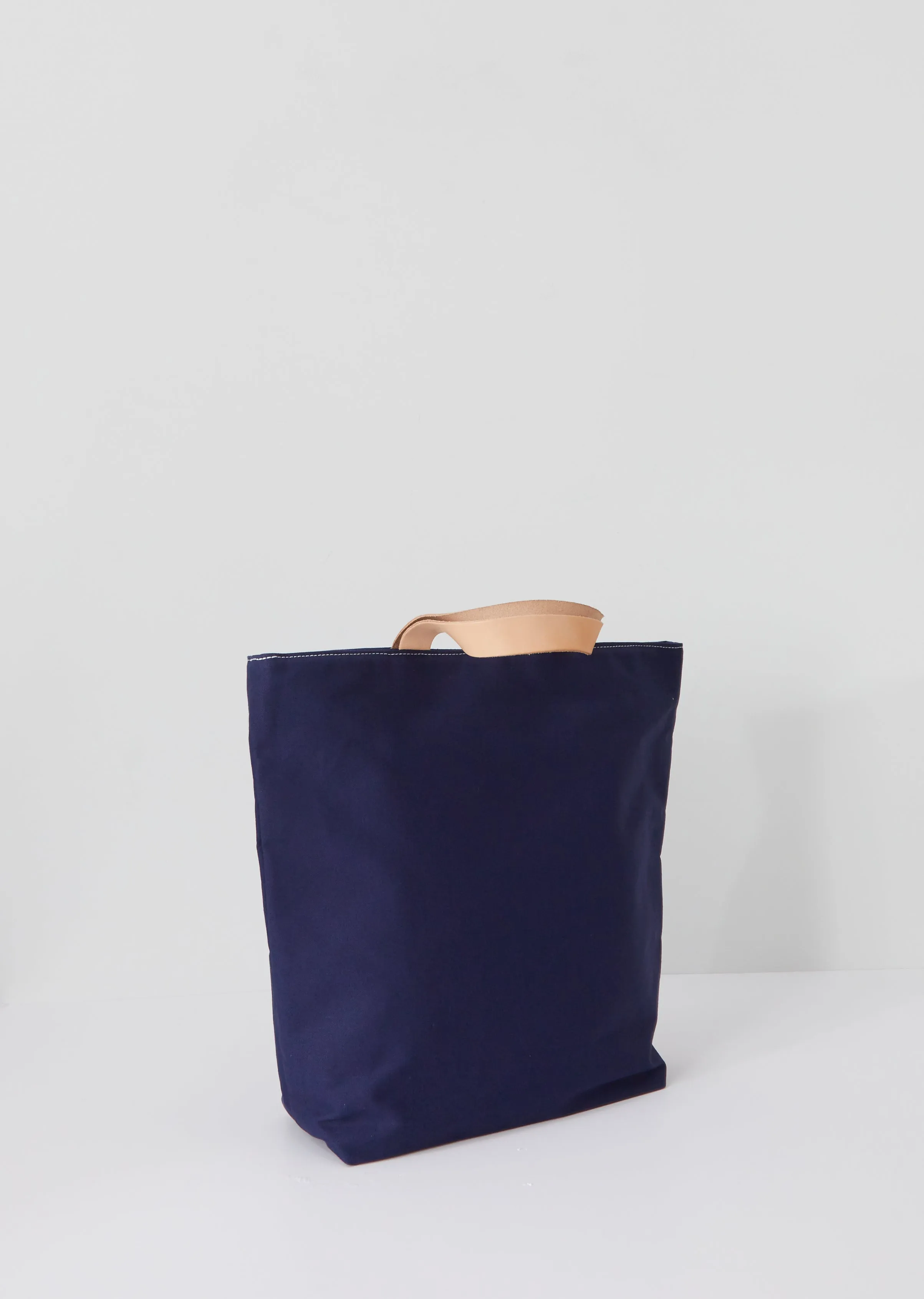 Leather Handle Canvas Tote — Navy